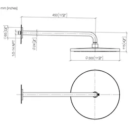 Dornbracht Regenbrause mit Wandanbindung Ø 300mm, Ausladung 450mm, Bronze gebürstet (28678670-42)