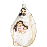 Brubaker Maria und Jesus unter dem Schutz des Gott Vaters Weiß Gold - Handbemalte Weihnachtskugel aus Glas - Mundgeblasener Christbaumschmuck Figuren Lustig Deko Anhänger Baumkugel - 13,9 cm