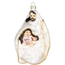 Brubaker Maria und Jesus unter dem Schutz des Gott Vaters Weiß Gold - Handbemalte Weihnachtskugel aus Glas - Mundgeblasener Christbaumschmuck Figuren Lustig Deko Anhänger Baumkugel - 13,9 cm