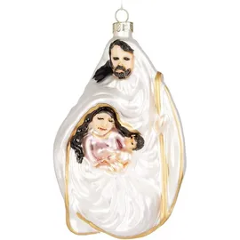 Brubaker Maria und Jesus unter dem Schutz des Gott Vaters Weiß Gold - Handbemalte Weihnachtskugel aus Glas - Mundgeblasener Christbaumschmuck Figuren Lustig Deko Anhänger Baumkugel - 13,9 cm