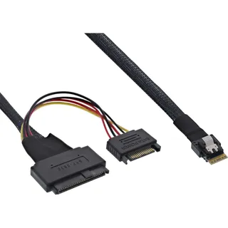 InLine InLine® Slim SAS Kabel, SFF-8654 4i zu U.2 SFF-8639 + SATA Strom, 24Gb/s, 1m