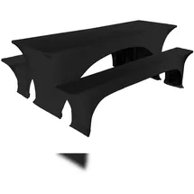 TexDeko Stretch Hussen für Bierzeltgarnitur 220 x 50cm Blickdicht Biertischhusse 3TLG Set (Schwarz)