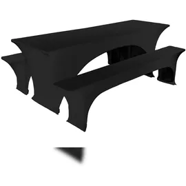 TexDeko Stretch Hussen für Bierzeltgarnitur 220 x 50cm Blickdicht Biertischhusse 3TLG Set (Schwarz)