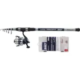 Shakespeare Salt Hering Hustler Kombi-Set, Angelrute und Rolle, Kombi, Spinning-Kombination inklusive Hartschalenkoffer, Köder und Endgerät, Küstenangeln, Hering, Unisex, Blau und Weiß, 3 m, 60-90 g
