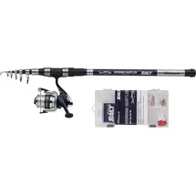 Shakespeare Salt Hering Hustler Kombi-Set, Angelrute und Rolle, Kombi, Spinning-Kombination inklusive Hartschalenkoffer, Köder und Endgerät, Küstenangeln, Hering, Unisex, Blau und Weiß, 3 m, 60-90 g