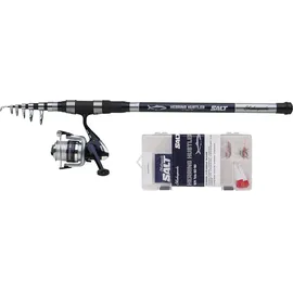 Shakespeare Salt Hering Hustler Kombi-Set, Angelrute und Rolle, Kombi, Spinning-Kombination inklusive Hartschalenkoffer, Köder und Endgerät, Küstenangeln, Hering, Unisex, Blau und Weiß, 3 m, 60-90 g