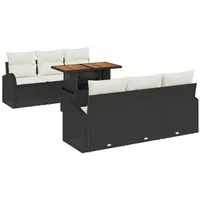 VidaXL 7-teiliges Garten Essgruppe mit Kissen Schwarz Poly Rattan