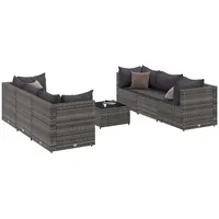 vidaXL 7-tlg. Garten-Lounge-Set mit Kissen Grau Poly Rattan