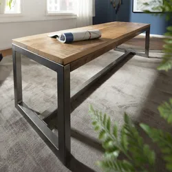 FineBuy Esszimmerbank Mango Massivholz 120x46x45 cm Holzbank Essbank ohne Lehne