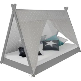 Homestyle4u Kinderbett Tipi 90 x 200 cm Kiefer grau