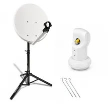 PremiumX mobile Camping SAT Anlage 45cm Hellgrau Satelliten-Schüssel Antenne Single LNB 4K Dreibein-Stativ