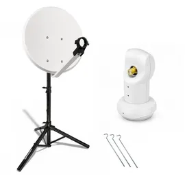 PremiumX mobile Camping SAT Anlage 45cm Hellgrau Satelliten-Schüssel Antenne Single LNB 4K Dreibein-Stativ