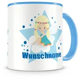 Samunshi® Kindertasse mit Namen Schmetterlings Prinzessin Tasse Personalisierte Tasse mit Namen Kinder Kinderbecher mit Namen Kindergarten blau 300ml