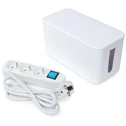 Perel Steckdosenleiste mit Schalter und Kabelbox, 3 Steckdosen Typ E, Kabel 1.5 m, 3G1.5, Innenbereich, Weiß