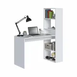 Dmora Schreibtisch Dcart, Wendeschreibtisch mit Bücherregal mit 5 Böden, Studier- oder Bürotisch für Pc-buchhalter, 120x53h144 cm, Weiß - Weiß