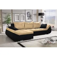 Fun Möbel Ecksofa Sofa KLEO mit Schlaffunktion Schwarz-Gelb Ottomane