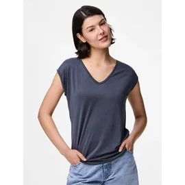 Pieces Kurzarmshirt "PCKAMALA TEE NOOS BC", Damen, Gr. XS, blau (ombre blau), Single Jersey, Obermaterial: 73% Modal, 27% Polyester, unifarben, regular fit normal, V-Ausschnitt, Shirts, Materialmix, regular fit