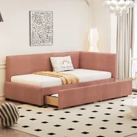 Flieks Polsterbett 90x200cm mit 2 Schubladen, Schlafsofa Tagesbett Einzelbett mit Lattenrost, Sofabett Funktionsbett Daybed Gästebett, Samt, Rosa - Rosa