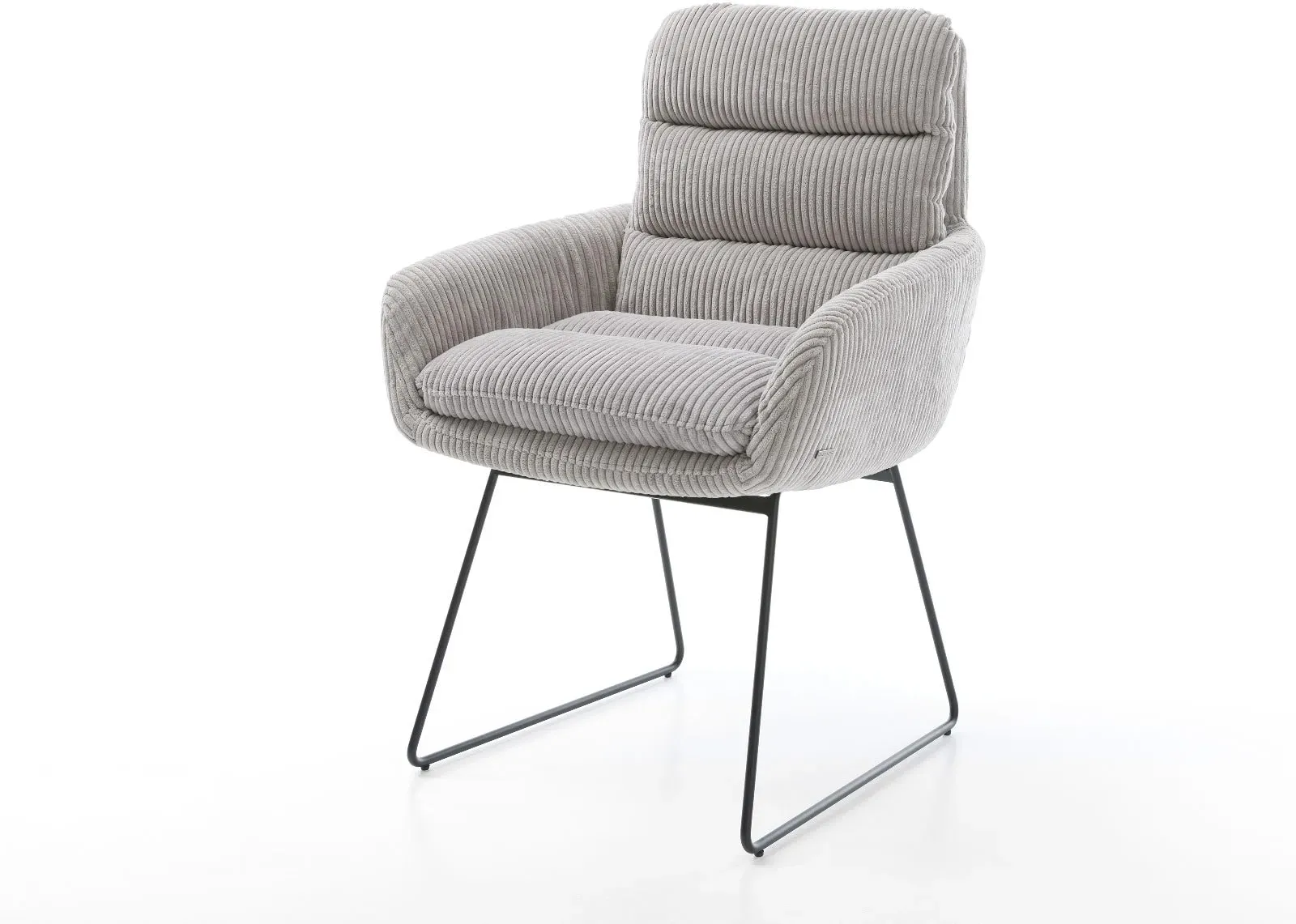 DELIFE Chaise-de-salle-à-manger Abelia-Flex avec accoudoirs côtelé gris argenté pied trapèze noir, Chaises de salle à manger