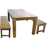 Mojawo Sitzgruppe Teakholz 180x90x75cm Tisch + 2 Bänke Teak - Grau