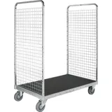 Kongamek Kommissionierwagen verzinkt 1295x810x1700mm mit 2 Gitterwänden und Ladefläche aus Sperrholz mit Bremse