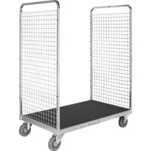 Kongamek Kommissionierwagen verzinkt 1295x810x1700mm mit 2 Gitterwänden und Ladefläche aus Sperrholz mit Bremse