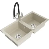 Mexen Mario Granitspüle mit Mischbatterie, Beige - 6504-69-671701-07