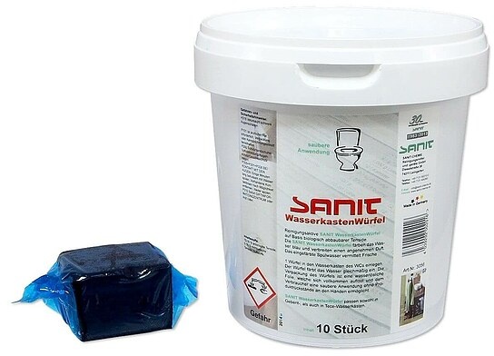 SANIT Wasserkastenwürfel Reinigungswürfel für WC-Spülkasten - 10 Würfel je 50 g - 3056 ** 1kg/24,18 EUR