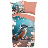 Good Morning Wendebettwäsche »Monti«, 100% Baumwolle, Renforcé, Reißverschluss, Wendeoptik, Blumen, Eisvogel