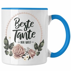 Trendation Tasse Trendation – Beste Tante der Welt Geschenk Tasse mit Spruch Kaffeetasse für Coole Tante blau