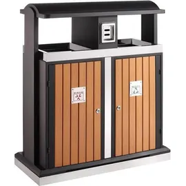 Eko Abfallbehälter 2 x 50 L Holzoptik Außenbehälter für Abfalltrennung draußen 2x50, EKO - Holz, Optik - Braun