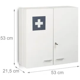 Relaxdays Medizinschrank, abschließbar, 11 Fächer, Stahl, HBT: 53 x 53 x 21,5 cm, weiß