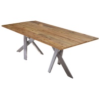 SIT Möbel Pinien-Holz Tisch 220 cm | Platte 35 mm natur | Doppelstern-Gestell Metall antiksilbern | B 220 x T 100 x H 75,5 cm | 15993-40 | Serie T...