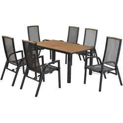 Garten-Essgruppe MERXX "»Tilos«", grau (graphit, graphit, graphit), Rückenlehne verstellbar, Aluminium, FSC-zertifizierter Holzwerkstoff, Sitzmöbel-Sets, Rückenlehne verstellbar durch Gasdruckfeder