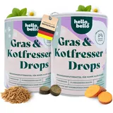 HELLOBELLO kaltgepresste Gras- & Kotfresser Drops für Hunde 2x350g Soft mit Ulmenrinde - getreidefrei, Flohsamenschalen, Melisse, Kamille und Pflanzenkohle - gegen Sodbrennen und Grasfressen