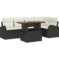 VidaXL 6-teiliges Garten Esstisch Set mit Kissen Schwarz Poly