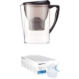 Amazon Basics Wasserfilter 2,3 Liter - Schwarz & Wasserfilterkartusche, Brita Maxtra+ Compatible | 12er Packs | mit einem Tischwasserfilter BRITA-Modellen MAXTRA/MAXTRA+