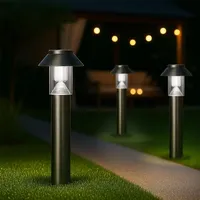 Melitec Solar-Gartenleuchte SO06-1 3er-Set, LED-Solar-Gartenlampe rund, Edelstahl matt gebürstet,