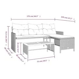 vidaXL Gartensofa in L-Form mit Tisch und Kissen Schwarz Poly Rattan