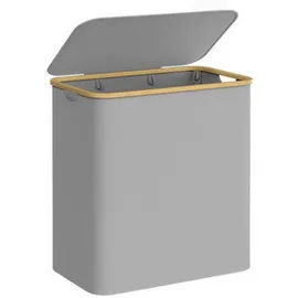 Songmics Wäschekorb Kunststoff/Metall grau 150 L 60x70,5x38,5 cm mit Deckel/3 Fächern