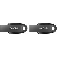 SanDisk Ultra Curve 3.2 Flash-Laufwerk 64 GB (bis zu 100 MB/s Lesen, RescuePRO Deluxe-Software, Schlüsselringöse) Schwarz (Packung mit 2)