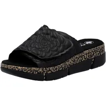 Rieker Pantolette RIEKER, Damen, Gr. 42, schwarz, Lederimitat, unifarben, Schuhe Pantolette, Sommerschuh, Klettschuh, Hausschuh, Plateau, mit Klettverschluss, Topseller