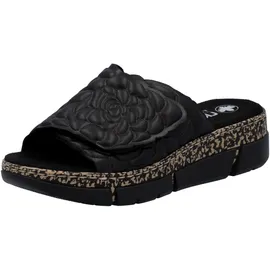 Rieker Pantolette RIEKER, Damen, Gr. 42, schwarz, Lederimitat, unifarben, Schuhe Pantolette, Sommerschuh, Klettschuh, Hausschuh, Plateau, mit Klettverschluss, Topseller