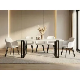 egen micha kliszczun Ausziehbarer Esstisch - Großer Tisch im Loft-Stil mit Schwarze Metallbeinen 120 bis 220 cm - Industrietisch für das Wohnzimmer - Spacesaver - Wei... - Weiß