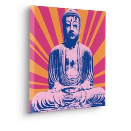 KOMAR Keilrahmenbild im Echtholzrahmen - Hippie Buddha - Größe 40 x 40 cm - Wandbild, Kunstdruck, Wanddekoration, Design, Wohnzimmer, Schlafzimmer