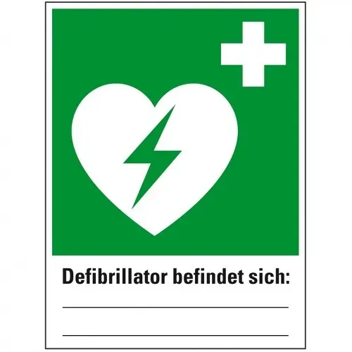Schild I Rettungs-Kombischild Defibrillator befindet sich, Kunststoff, 300x400mm, ASR A1.3, DIN EN ISO 7010 E010 und D-E017