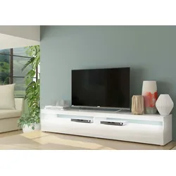 Dmora Fernsehschrank David, Niedriges Sideboard für Wohnzimmer, Sockel für TV-Möbel, 100 % Made in Italy, cm 200x45h36, weiß glänzend, mit LED-Licht