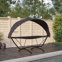 Möbel Outdoor-Loungebett mit Dach Schwarz Stahl und Oxford-Stoff DE32956