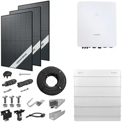 PV-Komplettanlage 10 kWp mit Sungrow Wechselrichter 10 kW + Stromspeicher 12,8 kWh, 24 Solarmodulen Glas-Glas full black & Montagesystem Aufdach (* 0% MwSt. gem. §12 Abs. 3 UstG)