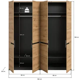 Möbel Boss Kleiderschrank Canu 180 x 198 x 59 cm Grau